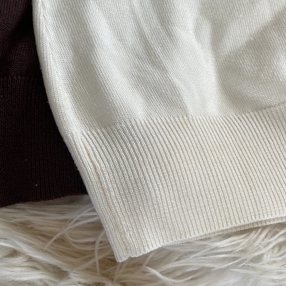 RQT brown beige white shirt sleeve v neck beaded bedazzled blouse top shirts M - Picture 5 of 16